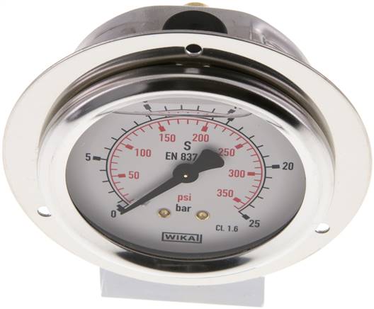 Glycerin-Einbaumanometer,Frontring, 63mm, 0 - 25 bar