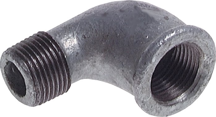 90°-Einschraubwinkel Rp 1-1/2"(IG)-R 1-1/2"(AG), Temperguss verzinkt