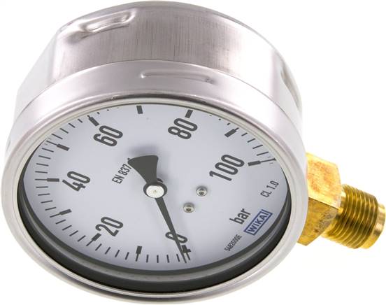 Manometer senkrecht (CrNi/Ms), 100mm, 0 - 100 bar