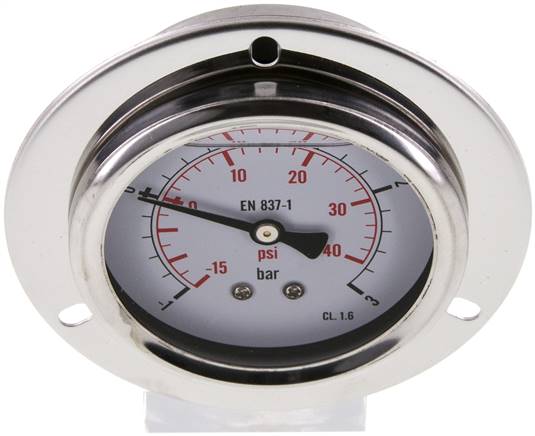 Glycerin-Einbaumanometer,Frontring, 63mm, -1 bis 3 bar -Eco-Line
