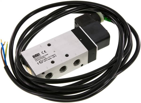 5/2-Wege Magnetventil, G 1/4", Luftfeder, 24 V= (ATEX), NW 9, mit 3m Kabel