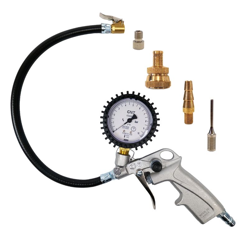 Pistola gonfiaggio pneumatici - CALIBRATO con tubo da 37 cm + set di adattatori da 4 pezzi | Vincitore qualità-prezzo