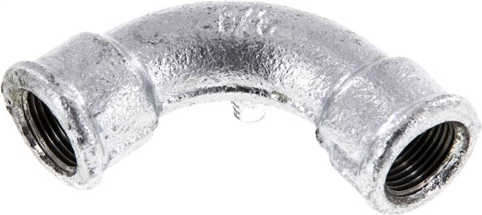 90°-Bogen Rp 3/8" (IG), lang Typ 2/G1, Temperguss verzinkt