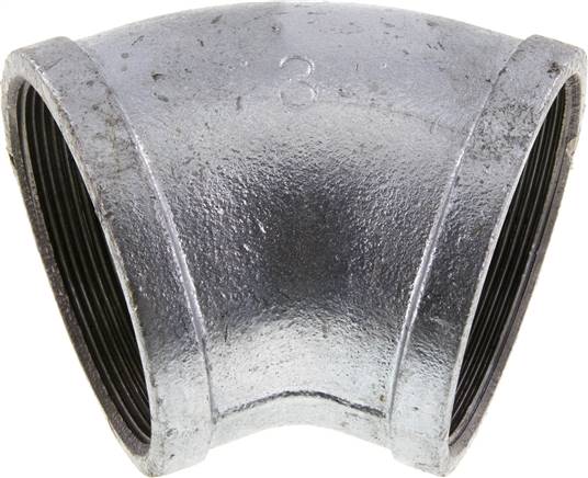45°-Winkel Rp 3" (IG), Temperguss verzinkt