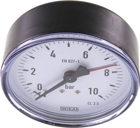 Manometer waagerecht, 80mm, 0 - 10 bar