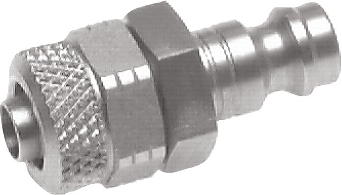 Kupplungsstecker (NW5) 6x4mm Schlauch, Messing vernickelt, schwarz, Messing vernickelt