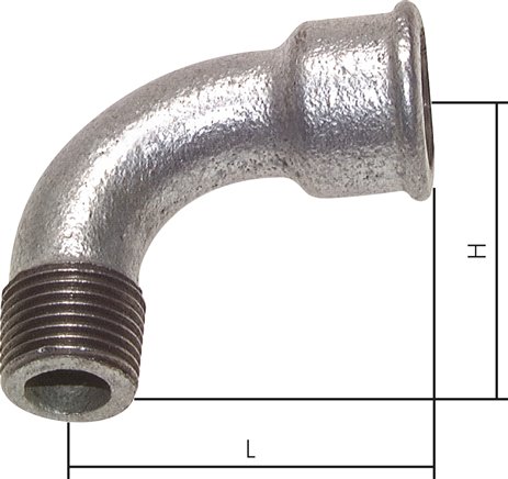 90°-Bogen Rp 3/4"(IG)-R 3/4"(AG), Temperguss verzinkt