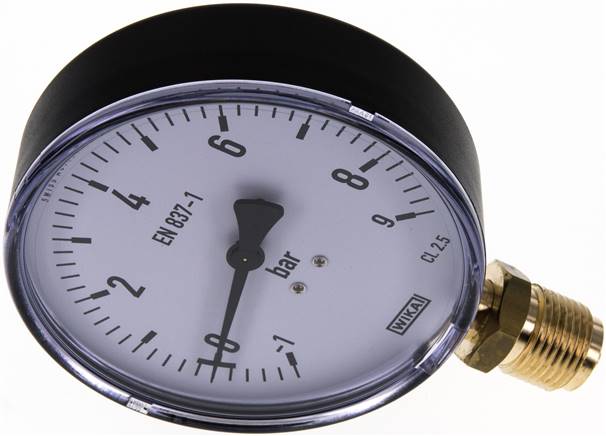 Manometer senkrecht, 100mm, -1 bis 9 bar