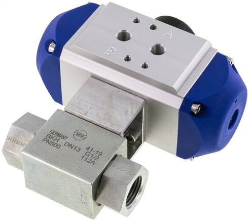 Pneumat. Hochdruck-Kugelhahn, Stahl, Feder-öffnend, G 1/2"