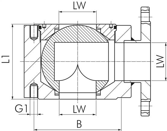 3-Wege-Flanschkugelhahn, Stahl, DN32-PN16 (DIN), T-Bohrung