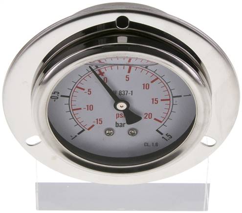 Glycerin-Einbaumanometer,Frontring, 63mm, -1 bis 1,5 bar -Eco-Line