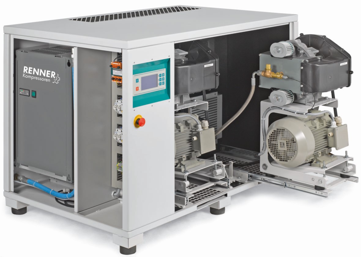 RENNER-Scrollkompressor SuperSilent SLKM-S 11,0 10 bar als Mehrfachanlage mit Kältetrockner-Ölfrei
