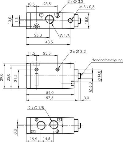 3/2-Wege Pneumatikventil, G 1/8" (Pilot M5), Federrückstellung (NO)