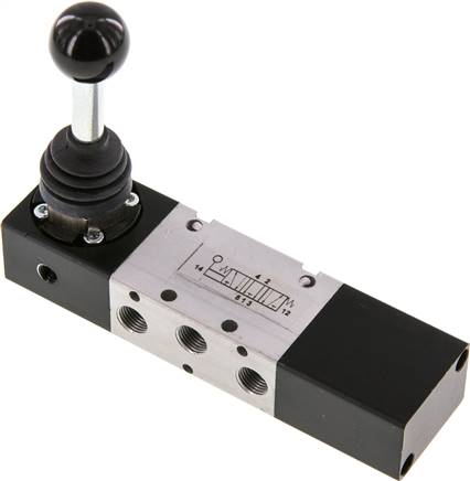 5/3-Wege Handhebelventil, G 1/8", Mittelstellung entlüftet, Federrückstellung, -0,95 bis 10 bar