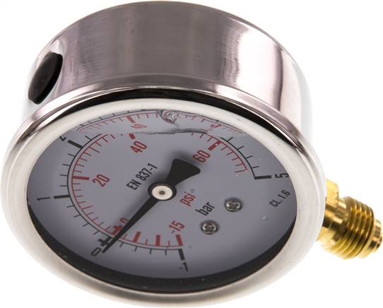 Glycerin-Manometer senkrecht (CrNi/Ms), 63mm, -1 bis 5 bar -Eco-Line