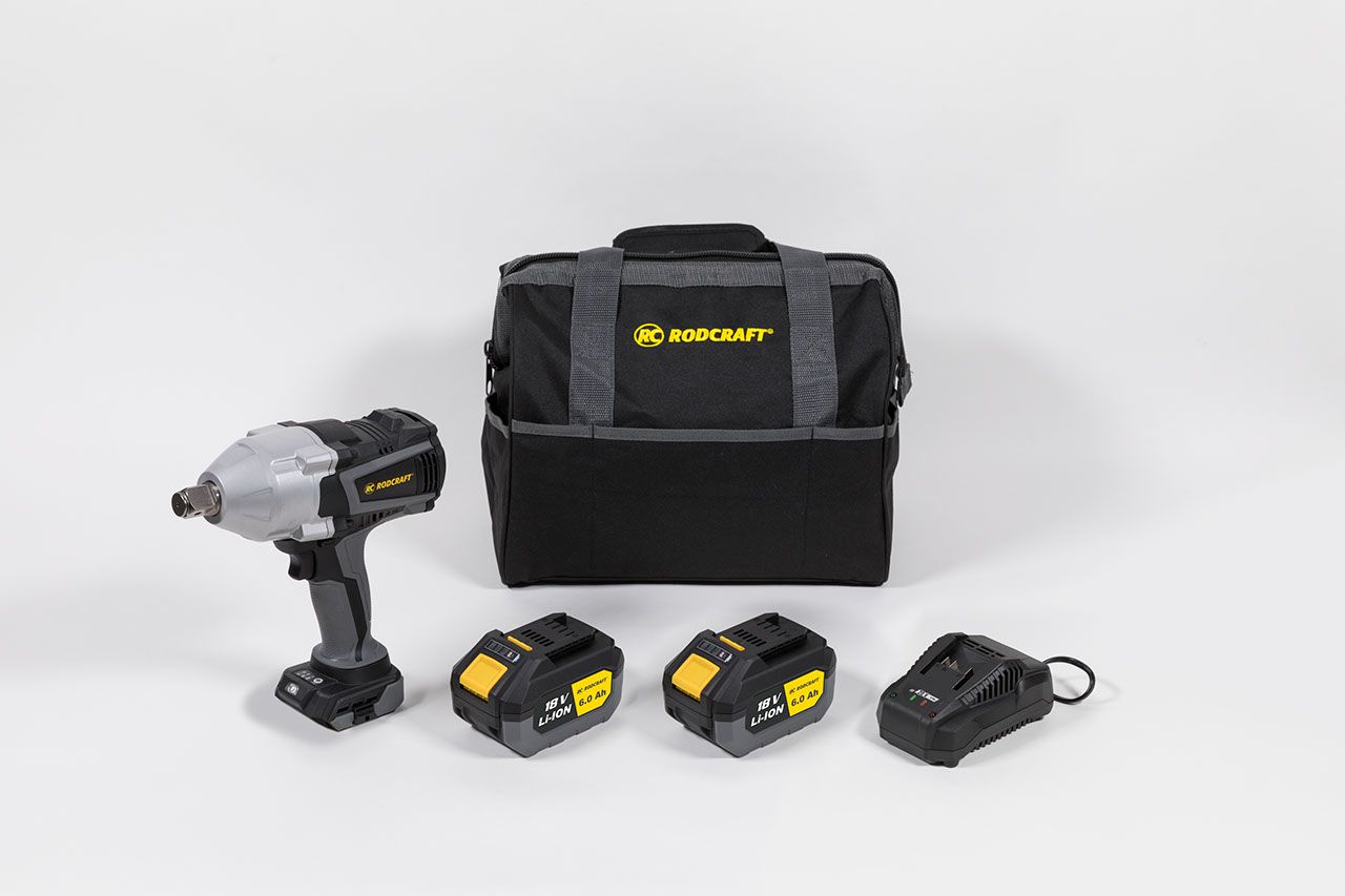 Rodcraft RC9087K6 Akku-Schlagschrauber, Vierkant 3/4 Zoll, max. Lösemoment 1500 Nm, inkl. 2x 6 Ah Akku, Ladegerät und Stofftasche