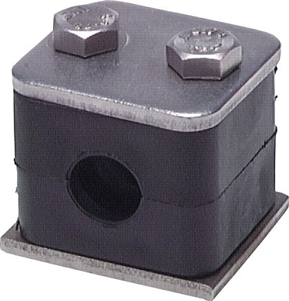 Edelstahl-Rohrschelle, 30mm, Baugröße 4, leichte Baureihe, mit Anschweißplatte & Deckplatte