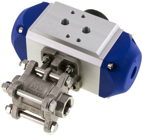 Pneumat. Edelstahl-Kugelhahn, G 3/8", Feder-öffnend, FKM-Dichtung