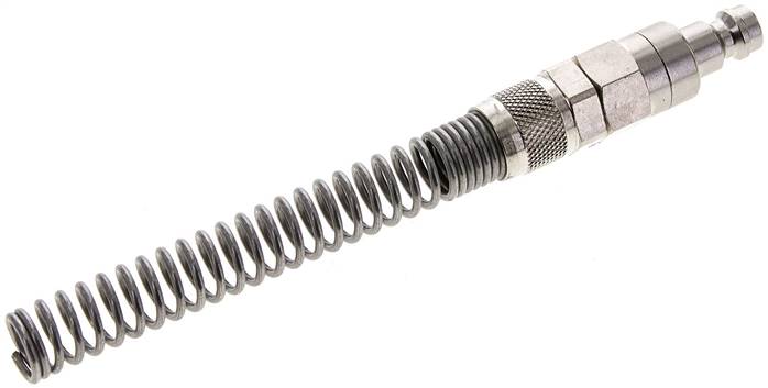 Kupplungsstecker (NW5) 8x6mm Schlauch m. Knickschutz, beidseitig absperrend, Messing vernickelt