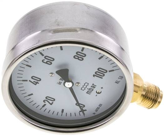 Manometer senkrecht 100mm, 0 - 100 mbar, G 1/2"