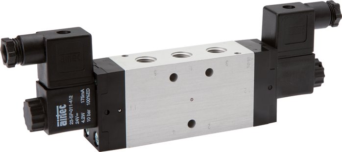 5/3-Wege Magnetventil, G 1/8", Mittelstellung entlüftet, 230 V AC, NW 6, 3-8bar