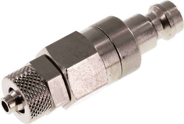 Kupplungsstecker (NW5) 6x4mm Schlauch, Messing vernickelt, beidseitig absperrend