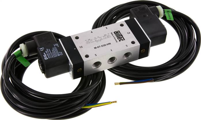 5/3-Wege Magnetventil, G 1/4", Mittelstellung geschlossen, 24 V=, mit 3m Kabel