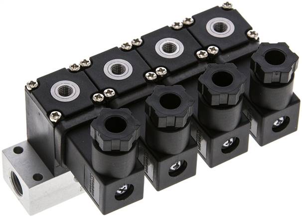 3/2-Wege Magnetventil, M 5, geschlossen (NC), 4-fach 12V=