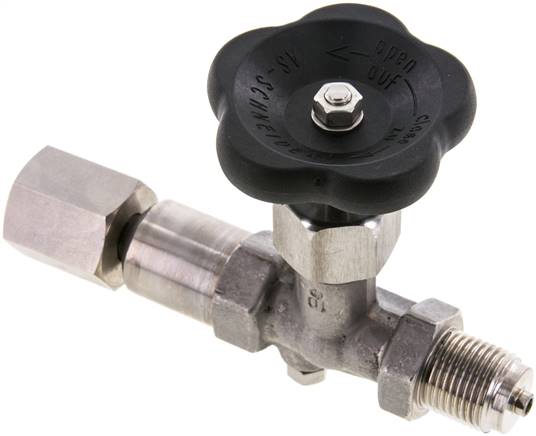 Manometer-Absperrventil G 1/2" Drehbare Muffe - Zapfen mit Schaft für Messgeräte, ohne Prüfanschluss, Edelstahl