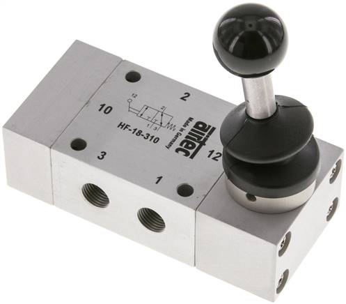 3/2-Wege Handhebelventil, Federrückstellung, G 1/8", Handhebel: Edelstahl