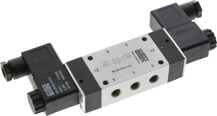 5/3-Wege Magnetventil, G 1/8", Mittelstellung belüftet, 24 V=