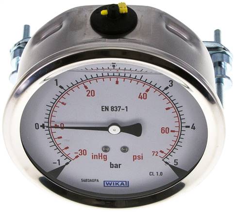 Glycerin-Einbaumanometer, 3kt-Frontring, 100mm, -1 bis 5 bar