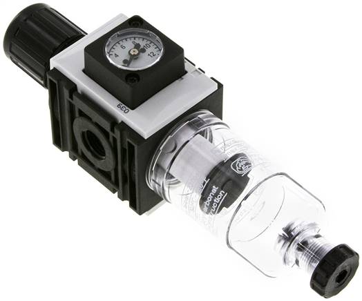 FUTURA Filterregler, G 1/4", 0,5 - 8 bar, Baureihe 0, Kompaktmanometer, Ablass manuell