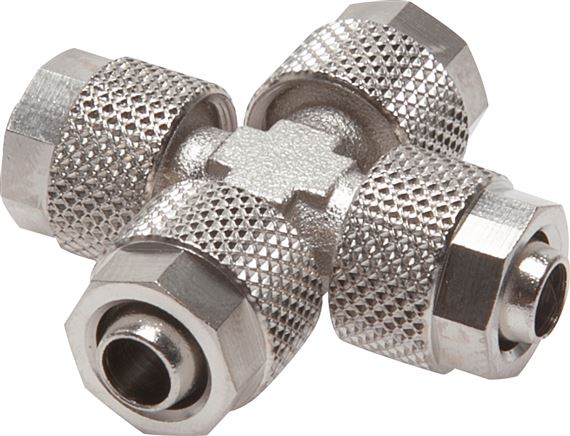 Kreuz-Verschraubung 6x4mm, Messing vernickelt