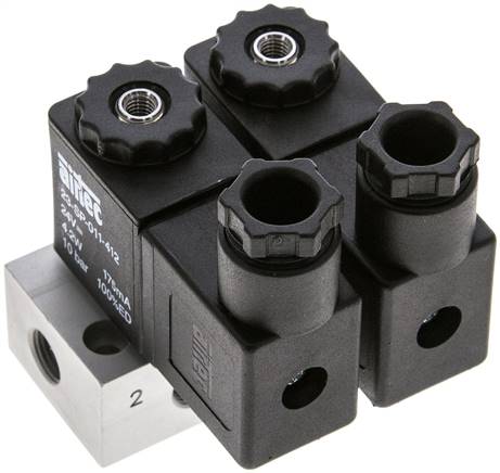 3/2-Wege Magnetventil, G 1/8", geschlossen (NC), 2-fach 24V=