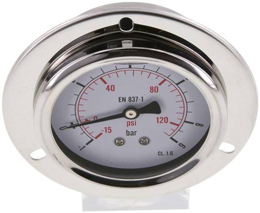 Glycerin-Einbaumanometer,Frontring, 63mm, -1 bis 9 bar -Eco-Line