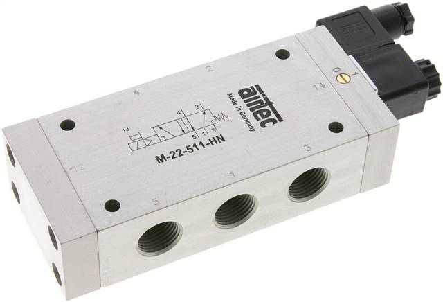 5/2-Wege Magnetventil, G 1/2", Feder, 115 V AC