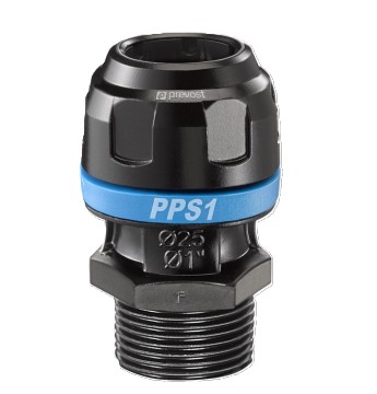 PREVOST-GERADE MUFFE MIT AUSSENGEWINDE für Rohr mit außen-Ø = 16 AG BSPT = R 1/2 AG NPT =