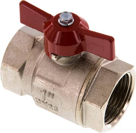 Messing-Kugelhahn, kurz, G 1", -0,9 bis 40 bar, voller Durchgang, Knebelgriff
