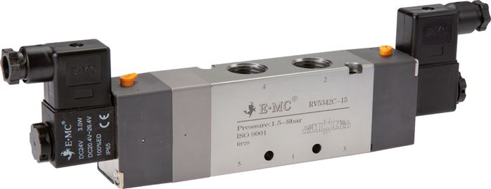 5/3-Wege Magnetventil, G 1/2", Mittelstellung entlüftet, 24 V=, Ecoline