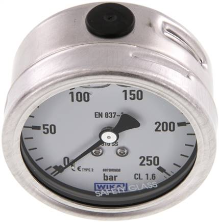 Chemie-Glycerin-Manometer waagerecht, 63mm, 0 - 250bar