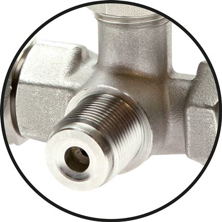 Manometer-Absperrventil G 1/2" Spannmuffe - Zapfen,1.4571, Messgerätanschluss 1/2" IG