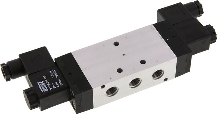 5/3-Wege Magnetventil, G 1/4", Mittelstellung entlüftet, 230 V AC, NW 9