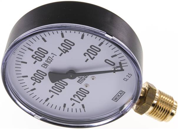 Manometer senkrecht, 100mm, -1200 bis 0 mbar