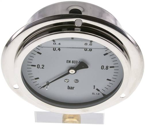 Glycerin-Einbaumanometer,Frontring, 100mm, 0 - 1 bar -Eco-Line