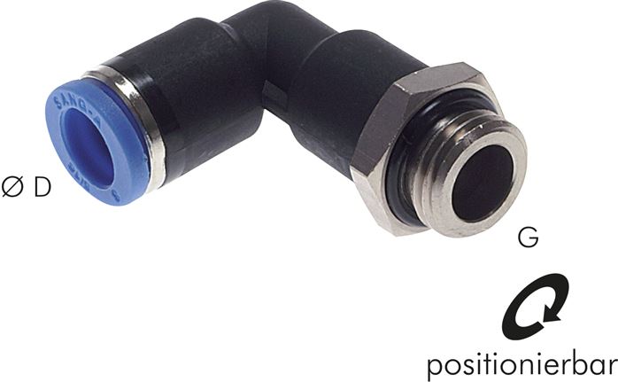 Winkel-Steckanschluss, lang G 1/4"-8mm, IQS-Standard, langer Körper