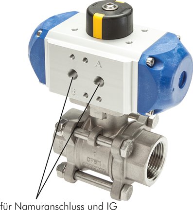 Pneumat. Edelstahl-Kugelhahn, 21,3mm, Feder-schließend