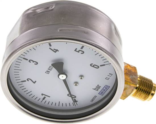 Manometer senkrecht (CrNi/Ms), 100mm, 0 - 6 bar