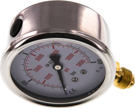 Glycerin-Manometer senkrecht (CrNi/Ms), 63mm, 0 - 400 bar -Eco-Line