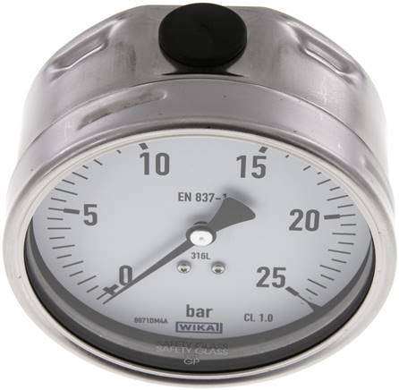 Chemie-Manometer waagerecht, 100mm, 0 - 25 bar